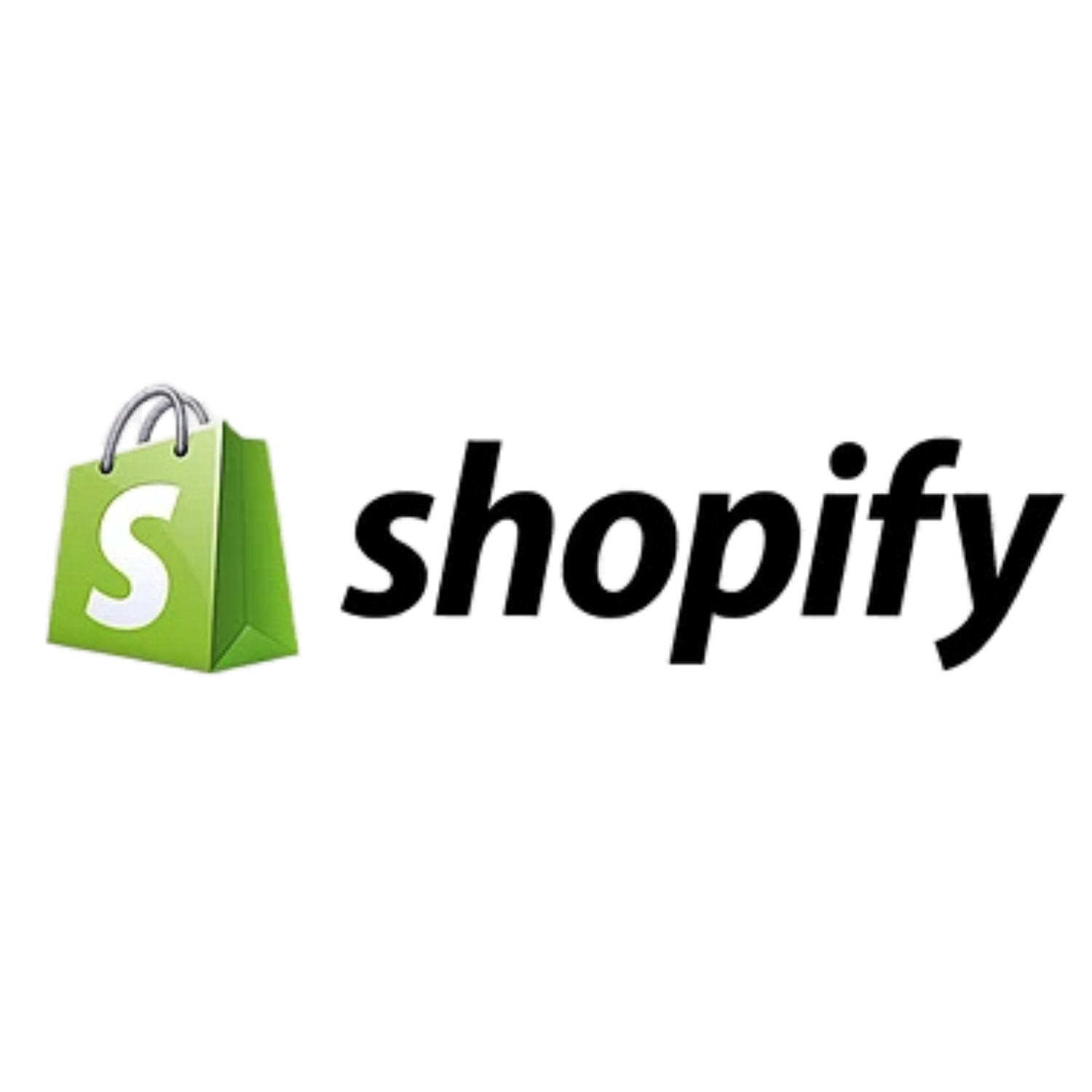 Shopify logo showing a green shopping bag with a white 'S' and the word 'shopify' in black text.