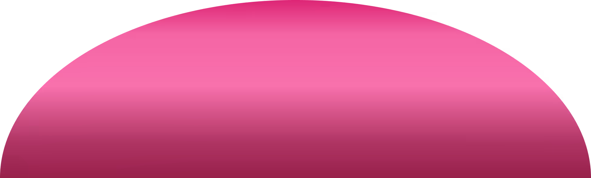 Half of a pink gradient ellipse shape with a smooth transition from bright pink at the top to dark pink at the bottom on a transparent background.