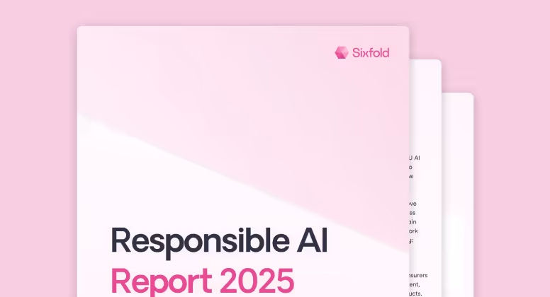 Cover page of Sixfold's Responsible AI Report 2025 with a pink geometric logo on a light pink background.