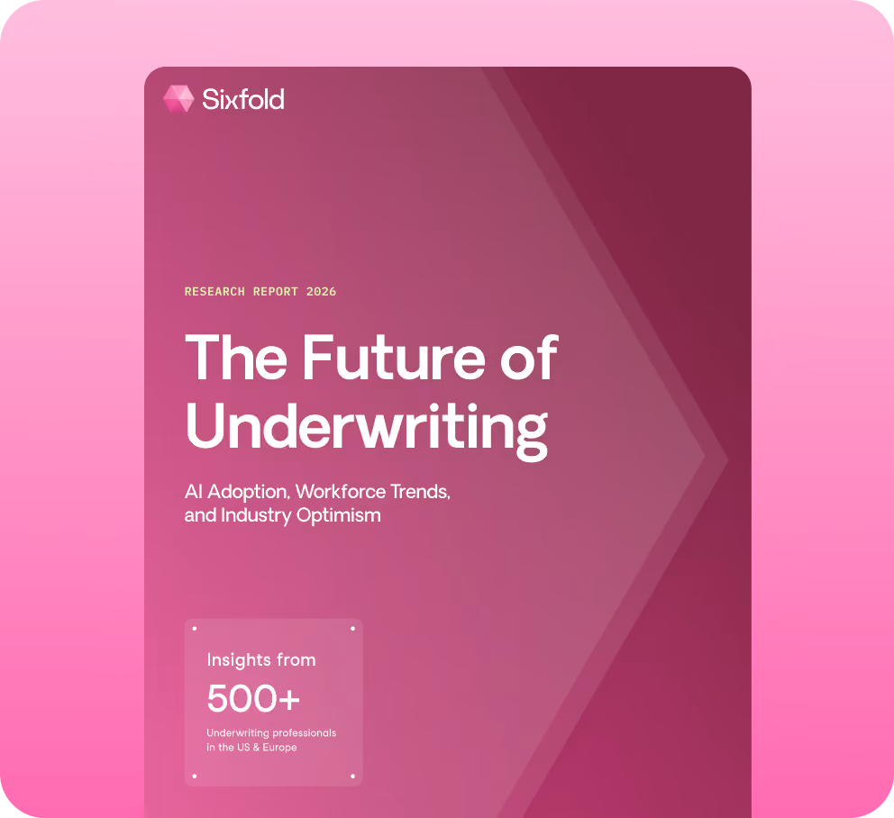 Cover of Sixfold report titled The Future of Underwriting with AI adoption and workforce trends.