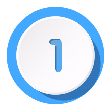 Blue and white circular badge with the number one in the center.