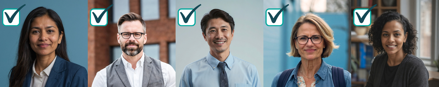 Professional, well-lit headshots of individuals dressed in business attire with clear, approachable expressions. The backgrounds are simple and neutral, making the individuals the focal point of the images.