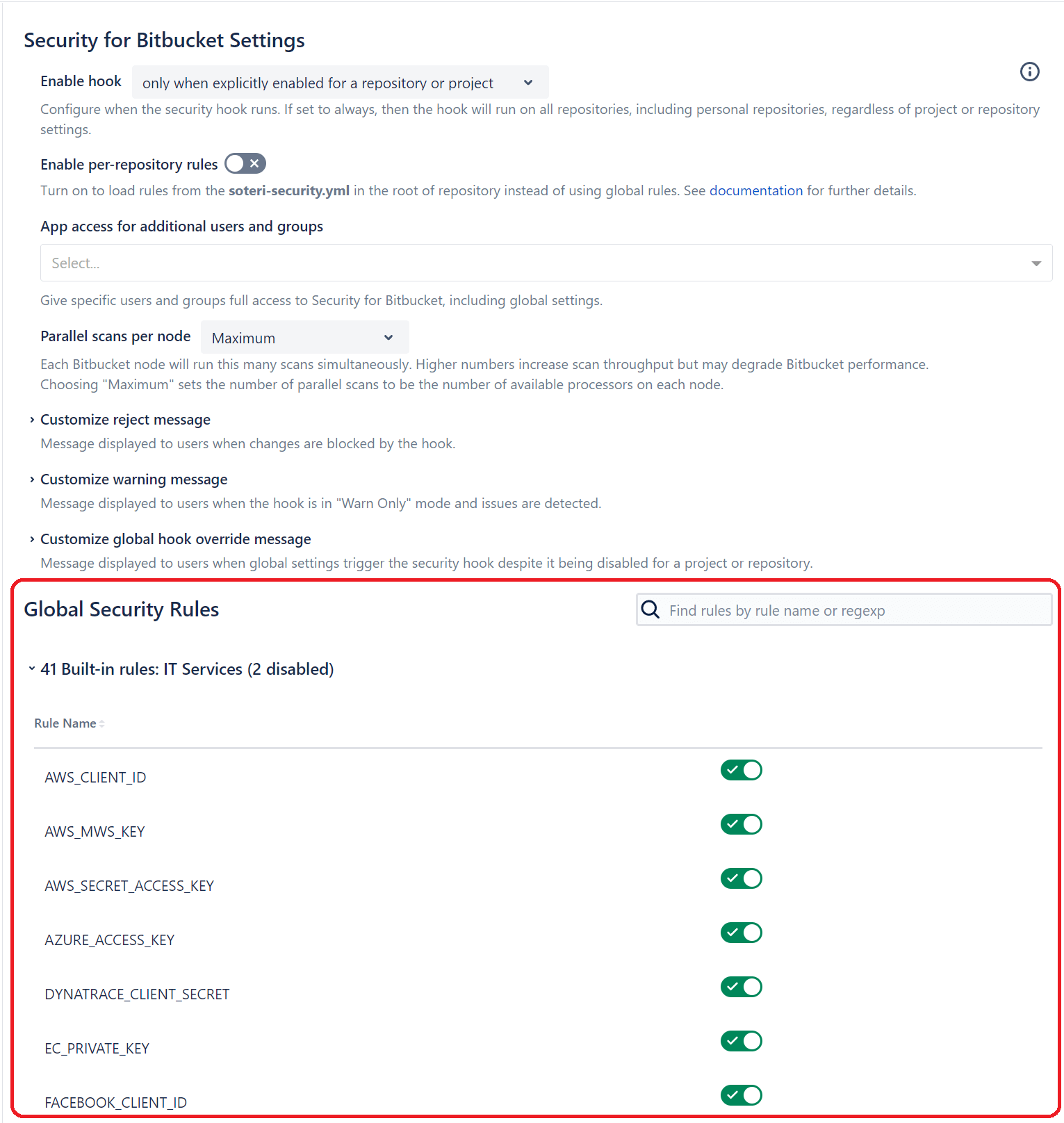 Global Security Rules for Bitbucket Secret Scanner