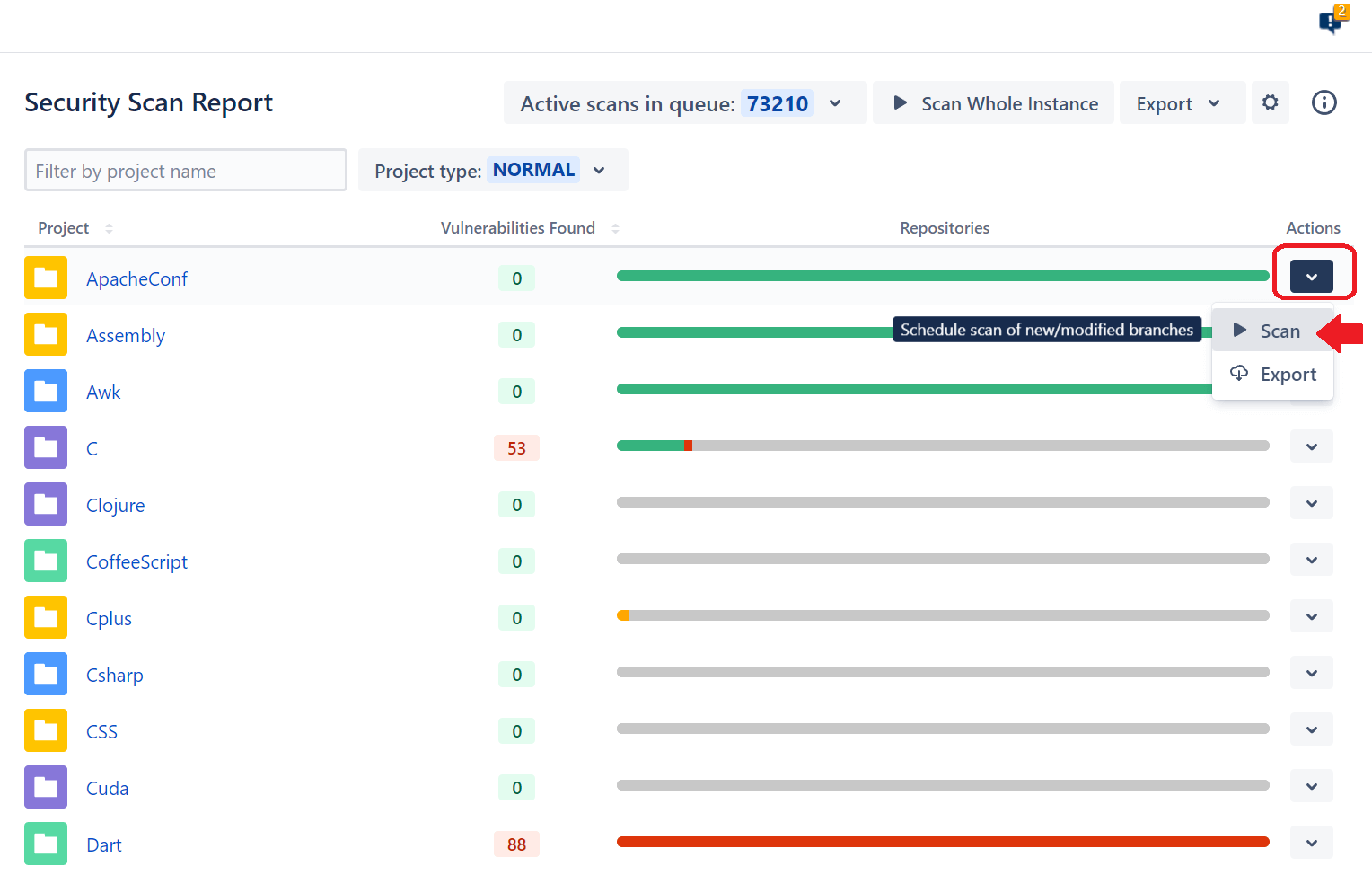 Initiate Bitbucket Security Scan Button