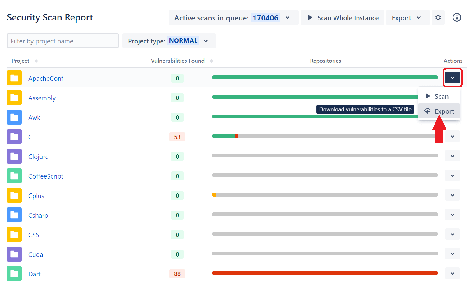 Export Security Scan Results