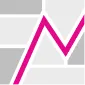 Magenta zigzag line resembling a rising chart or letter 'M' on a white and gray background.