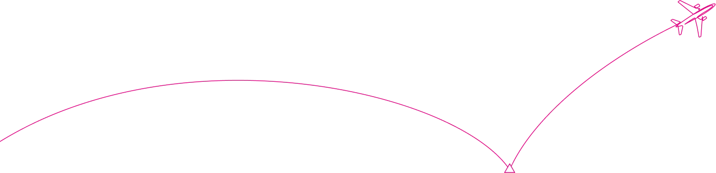 Magenta line forming a curved flight path ending at an airplane icon.