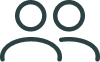 Simple icon of two people side by side representing a group or users.