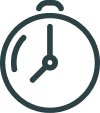 Simple stylized icon of a stopwatch showing time at approximately 4:00.