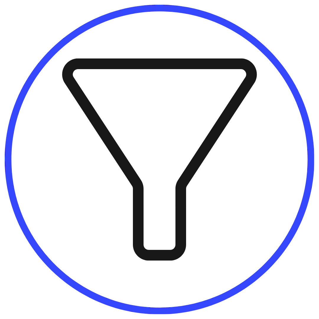 Funnel Icon mit Trichter in einem blauen Kreis