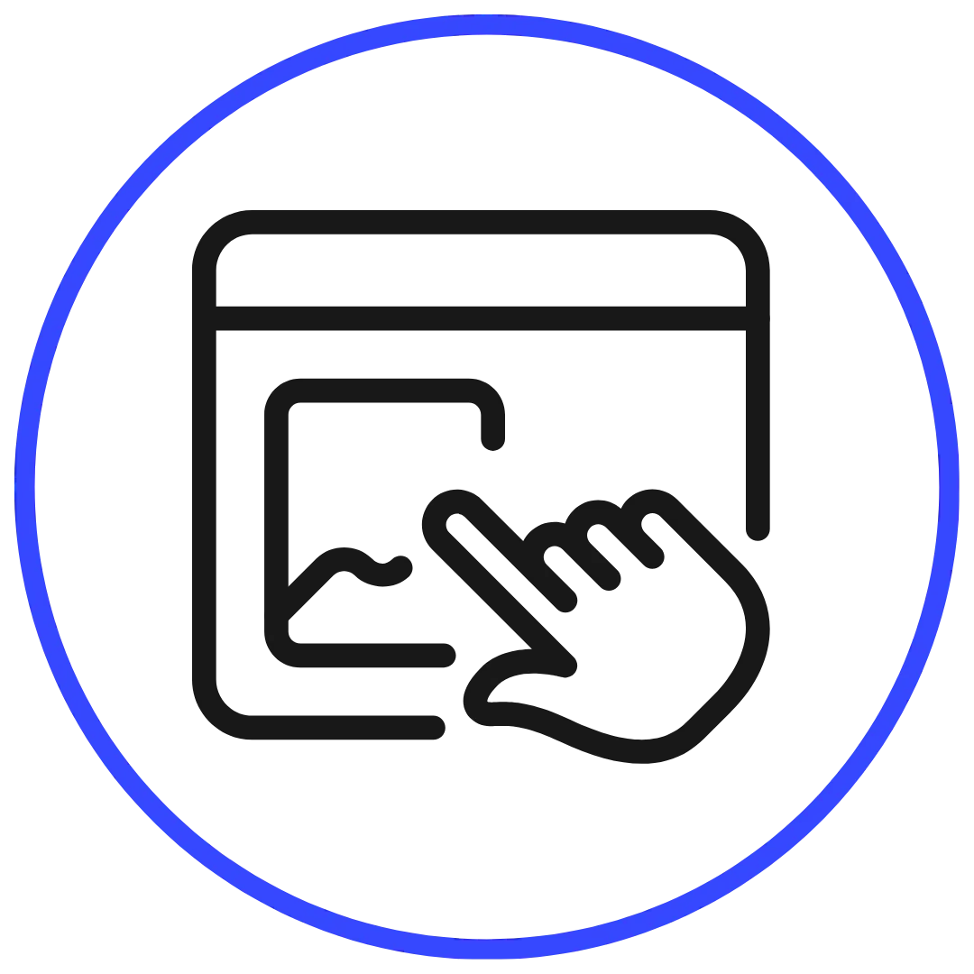 Landingpage-Icon mit Tablet und Finger tippend darauf
