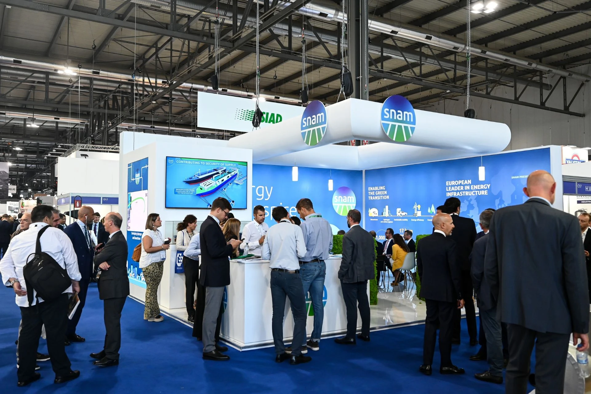 A crowded trade show booth