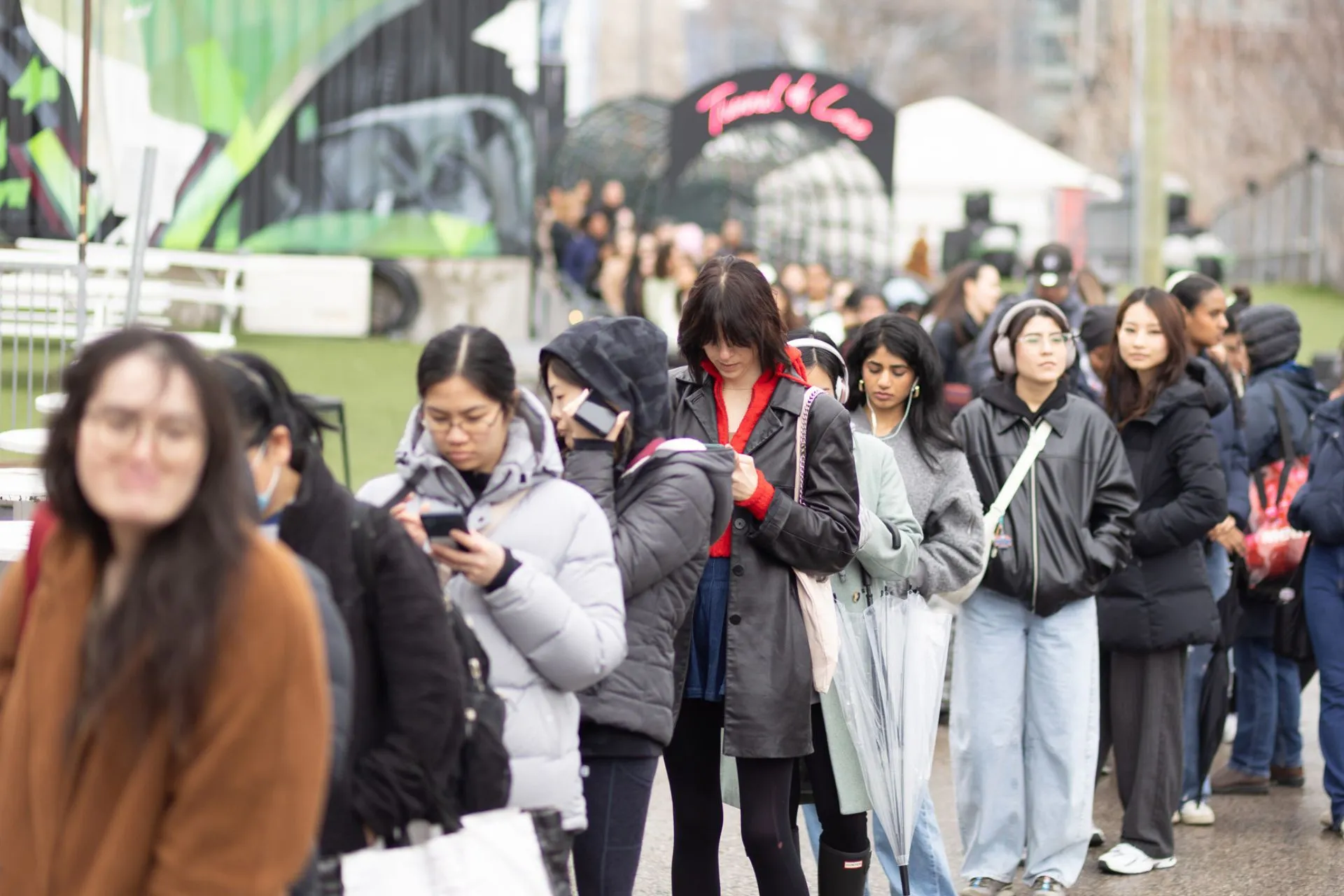 Formed a line outside a booth