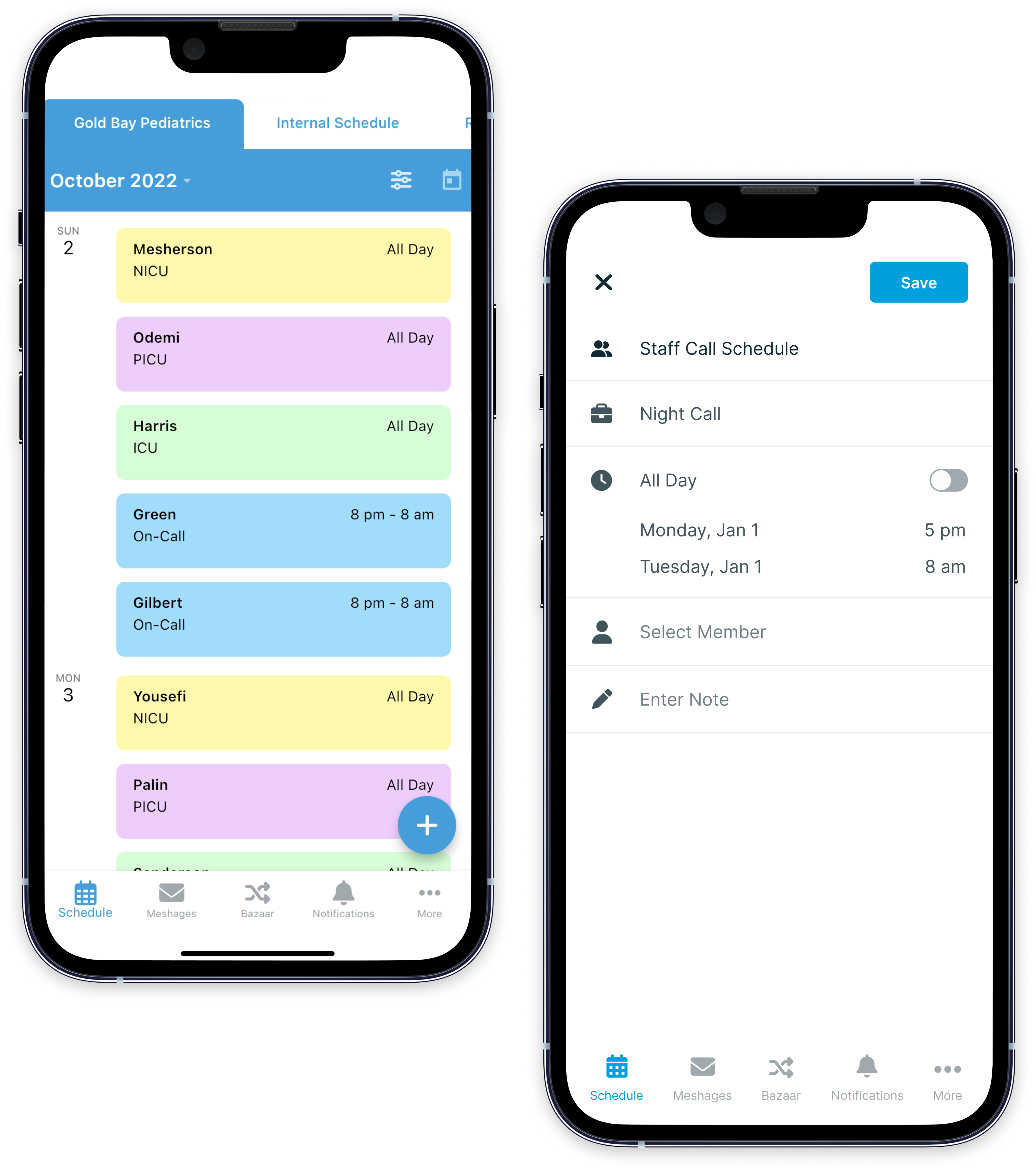 The Mesh AI mobile schedule and shift editing screens