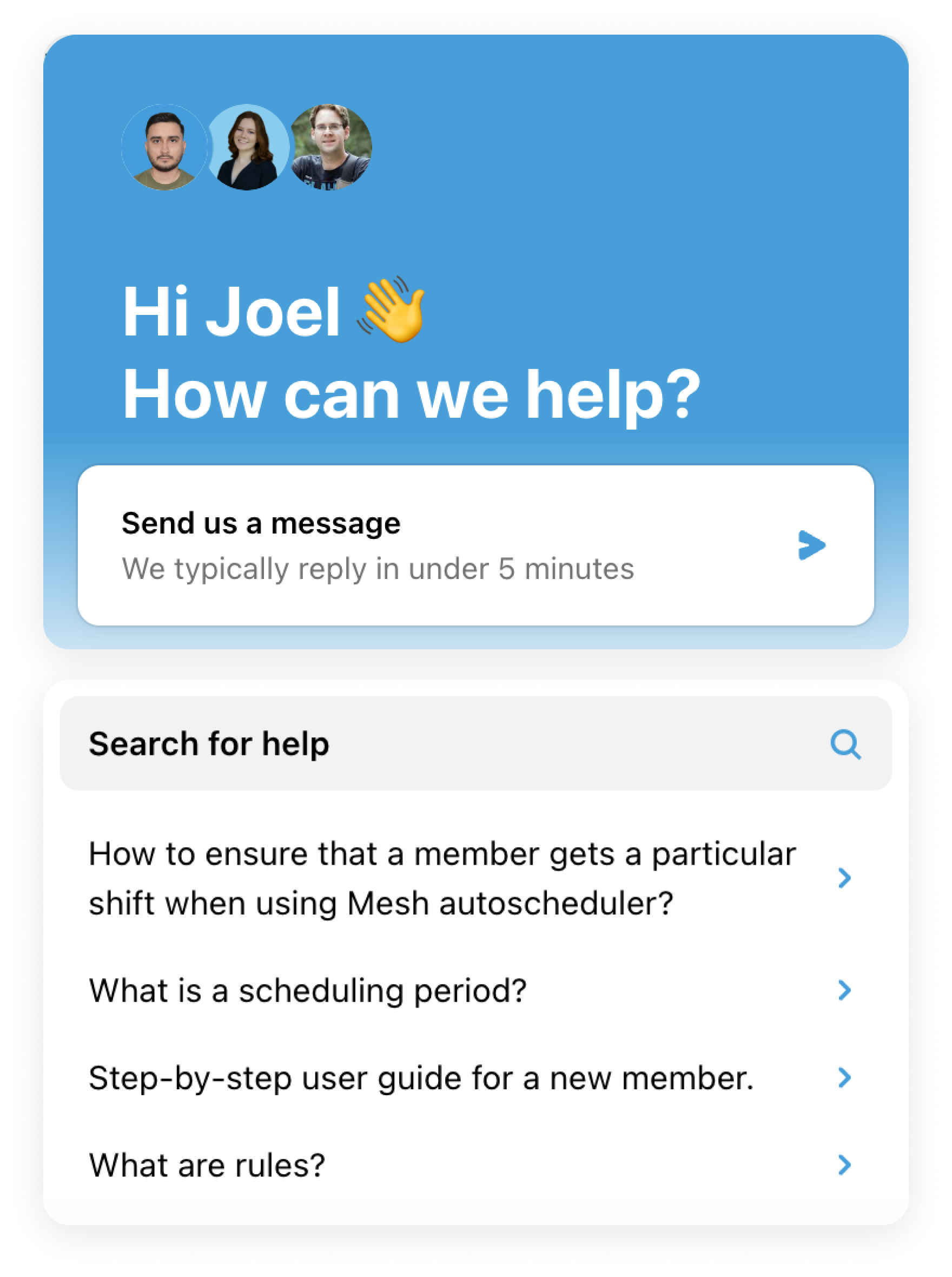Mesh AI concierge support chat
