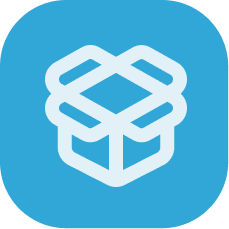 White open box icon on a blue rounded square background.