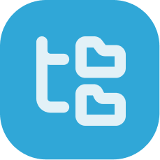White icon of two stacked folders connected by a line resembling a 't' on a blue rounded square background.