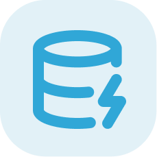 Database cylinder icon with a lightning bolt on a light-blue, rounded-square background.