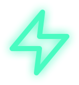 Glowing turquoise lightning bolt icon with a neon effect.