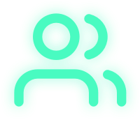 Abstract symmetrical shape with rounded edges and two upper circular forms in bright turquoise color.