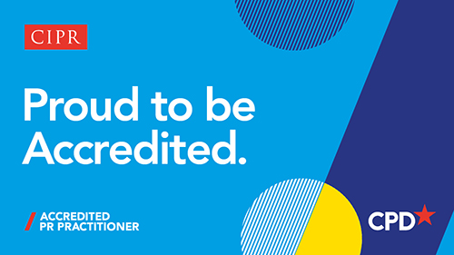 CPD Accredited logo that reads: Proud to be accredited - Accredited PR practitioner