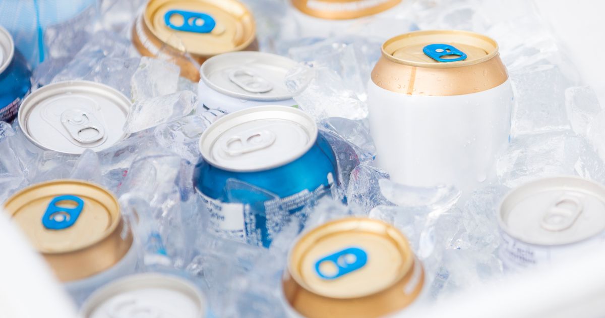 Beer cans in an ice chest