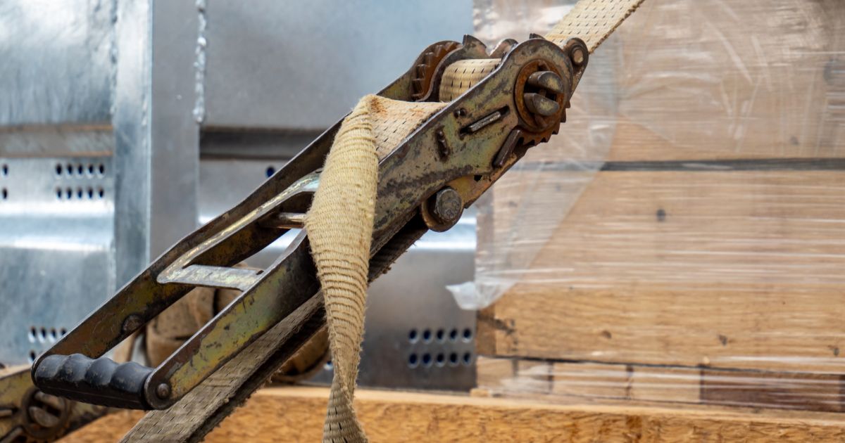 cargo straps securing wood