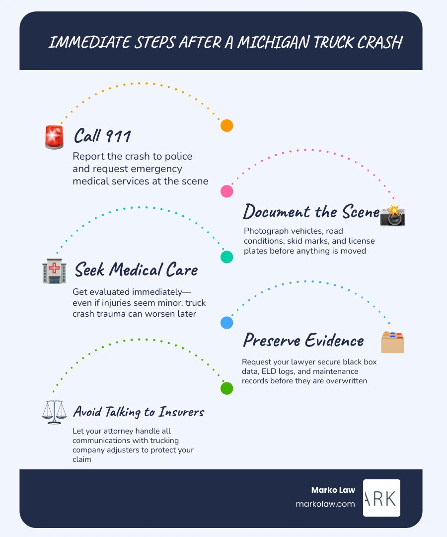Top 7 truck accident lawyers in MI - quick reference infographic with key steps and firm highlights infographic Top 7 truck accident lawyers in MI - quick reference infographic with key steps and firm highlights infographic