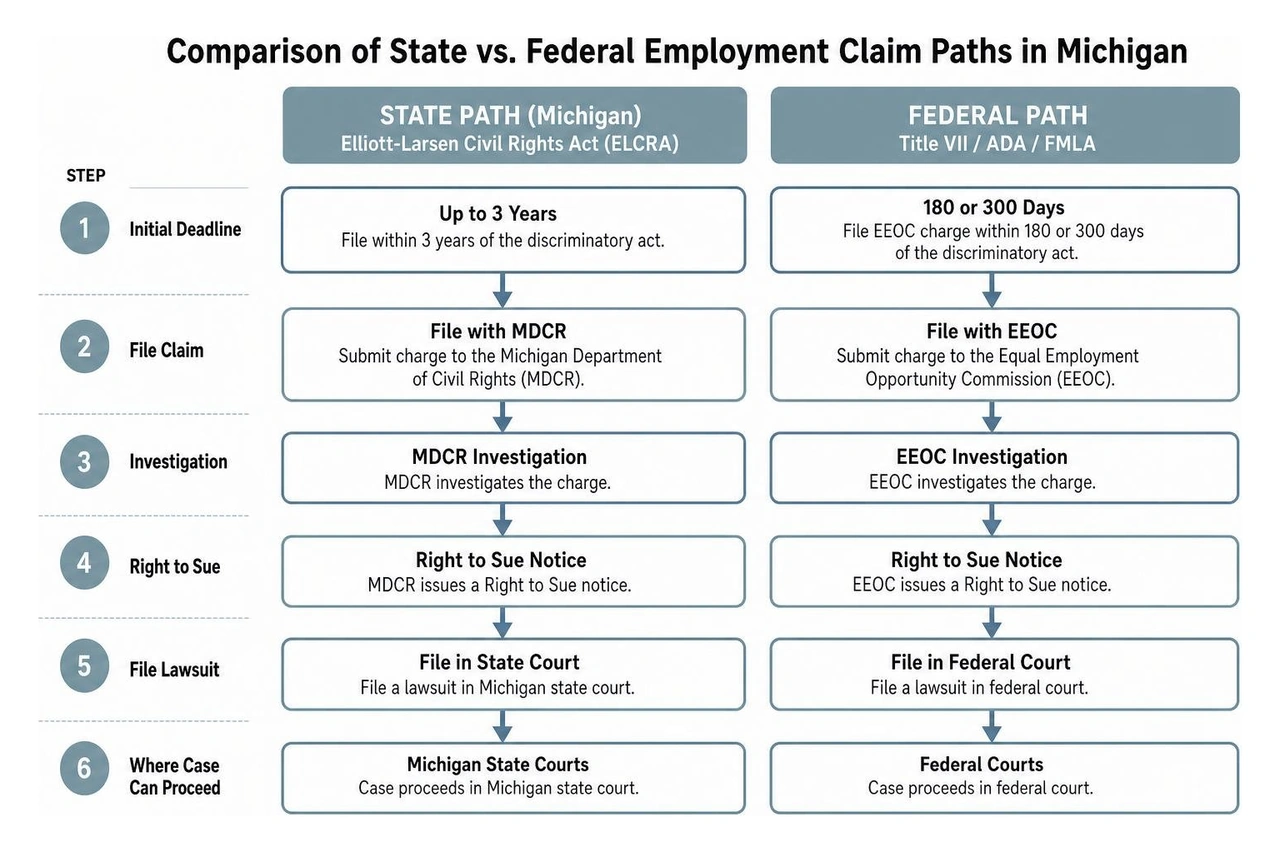 Comparison of State vs. Federal Employment Claim Paths in Michigan