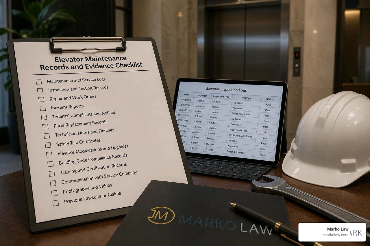 elevator maintenance records and evidence checklist for a lawsuit