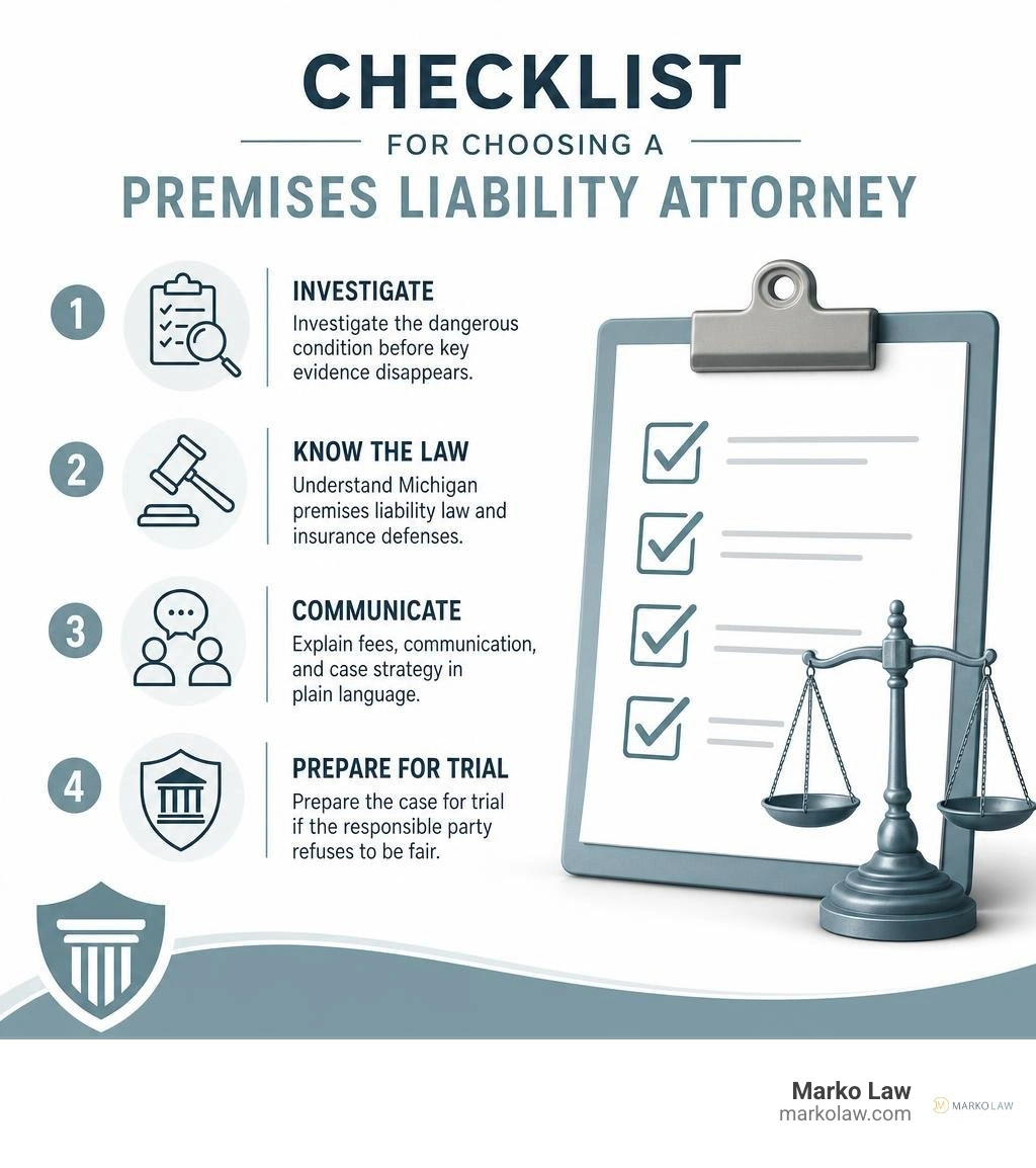 Checklist for choosing a premises liability attorney infographic
