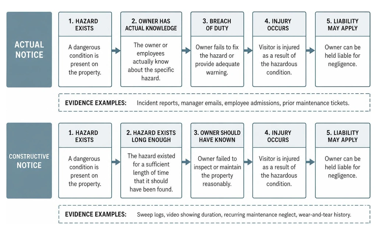 comparative process of actual vs constructive notice