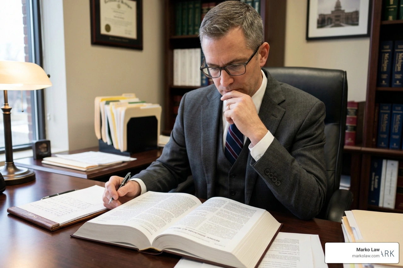 A professional reviewing Michigan legal statutes