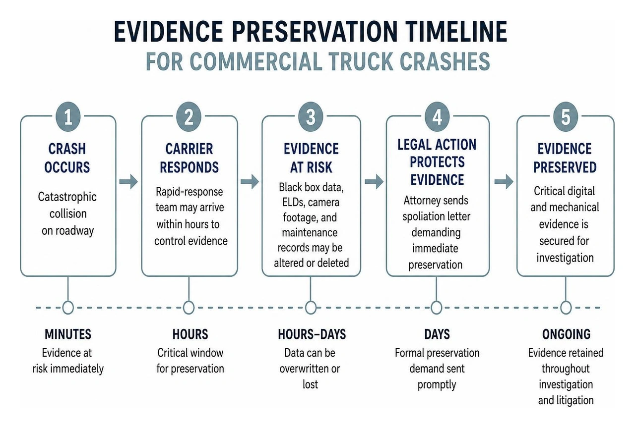 Evidence preservation timeline for commercial truck crashes Evidence preservation timeline for commercial truck crashes