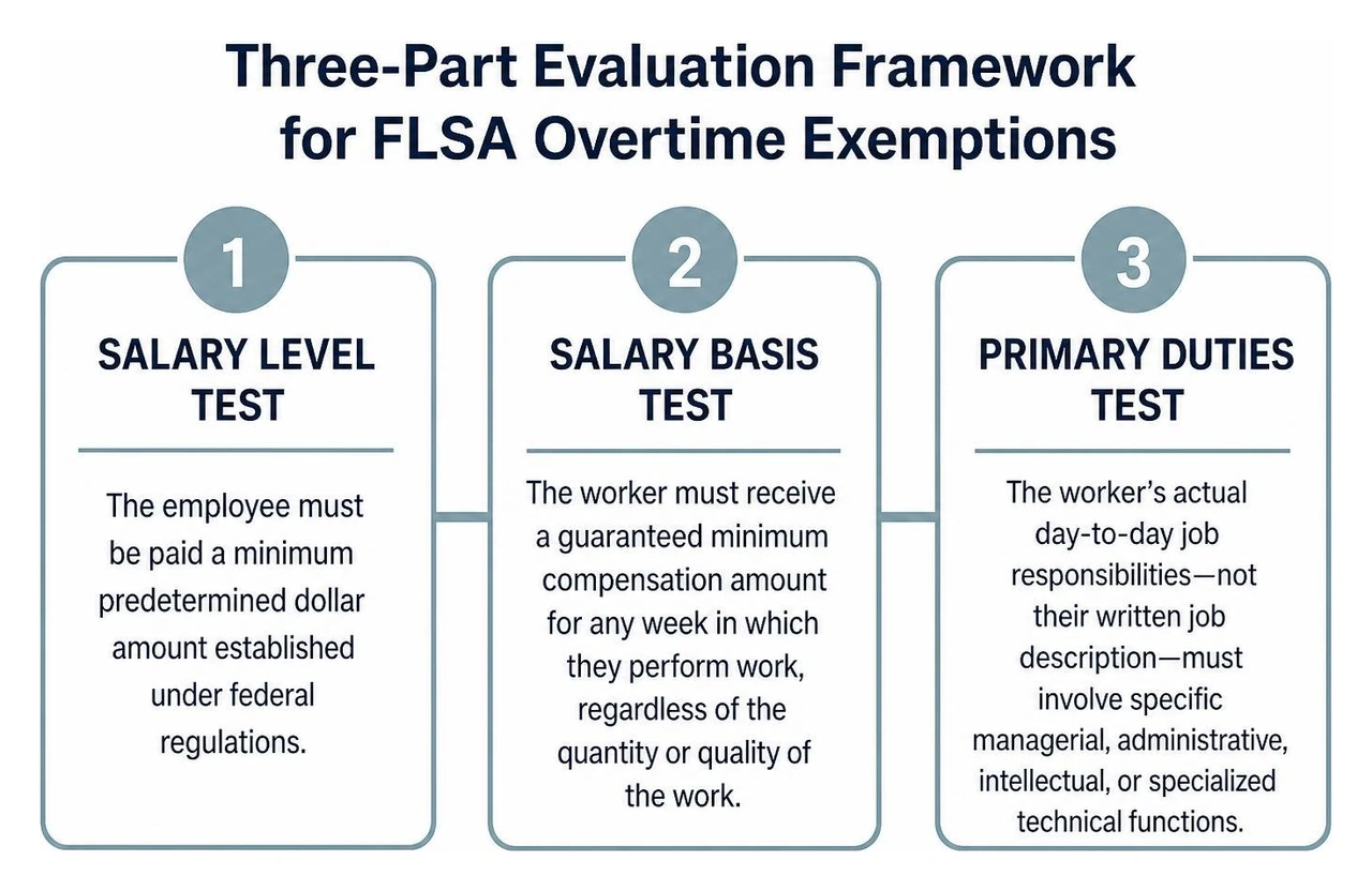 Three-part evaluation framework for FLSA overtime exemptions Three-part evaluation framework for FLSA overtime exemptions
