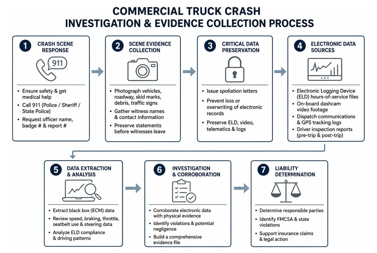 Commercial truck crash investigation and evidence collection process Commercial truck crash investigation and evidence collection process