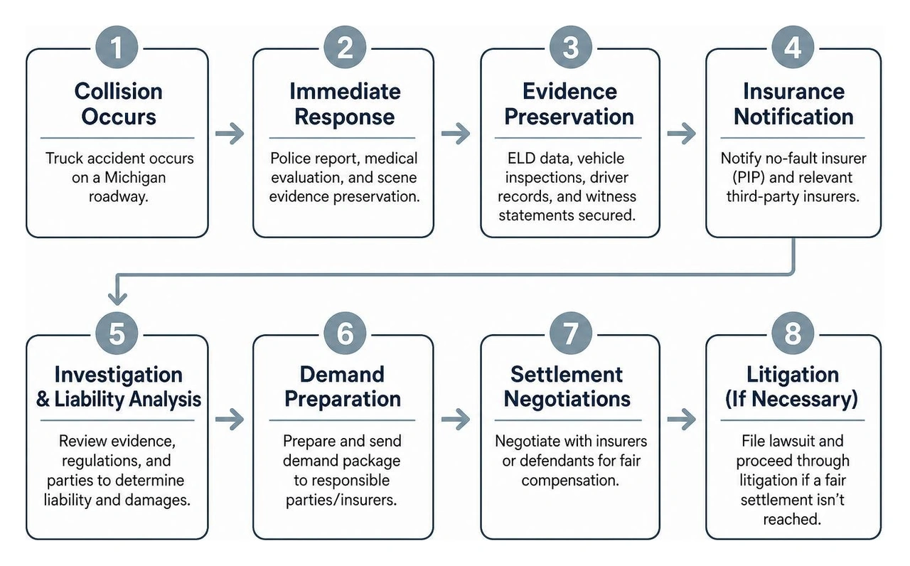 Timeline from collision to litigation in a commercial truck claim Timeline from collision to litigation in a commercial truck claim
