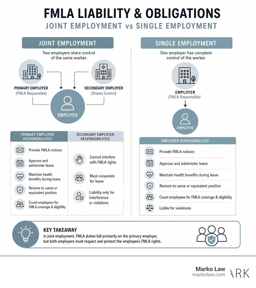 Joint employment vs single employment FMLA liability obligations infographic infographic Joint employment vs single employment FMLA liability obligations infographic infographic
