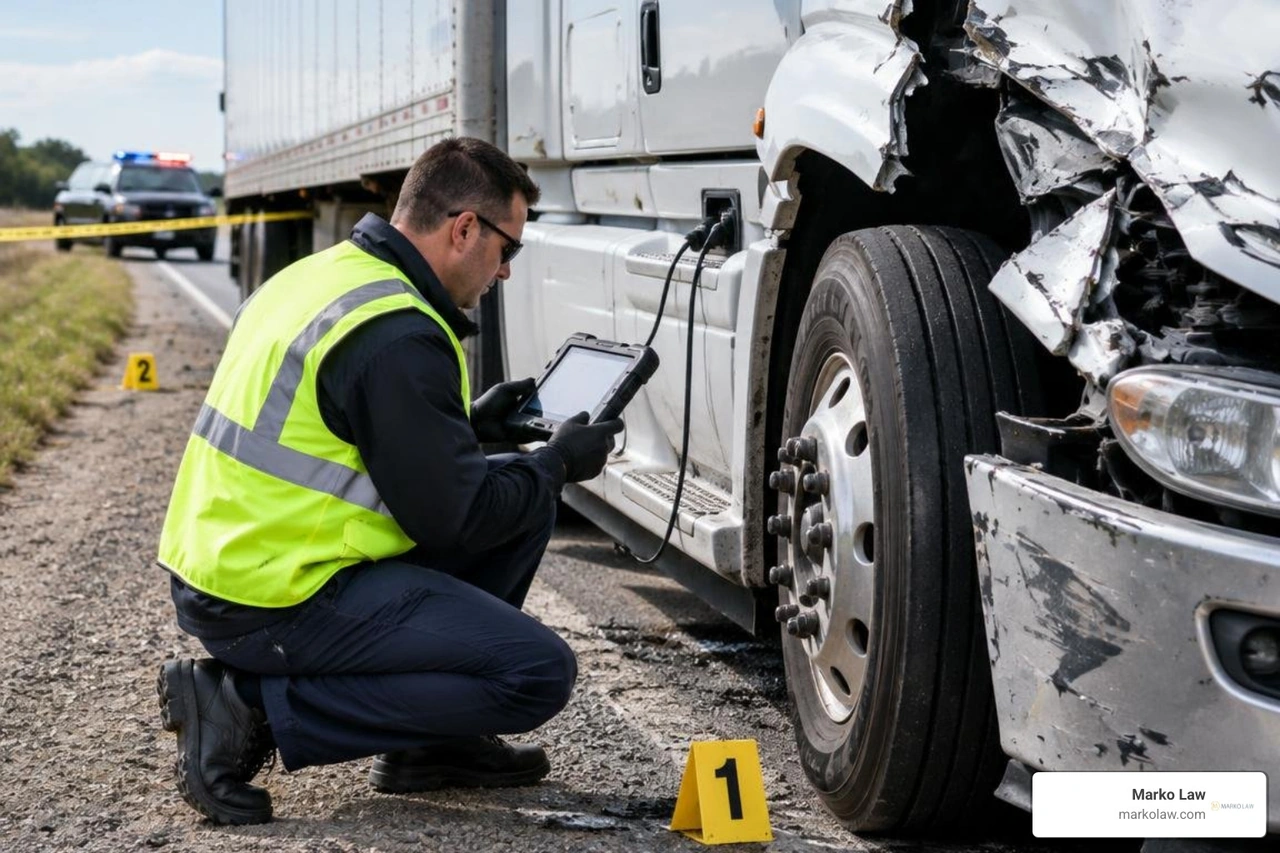 Commercial vehicle black box data retrieval and forensic crash inspection