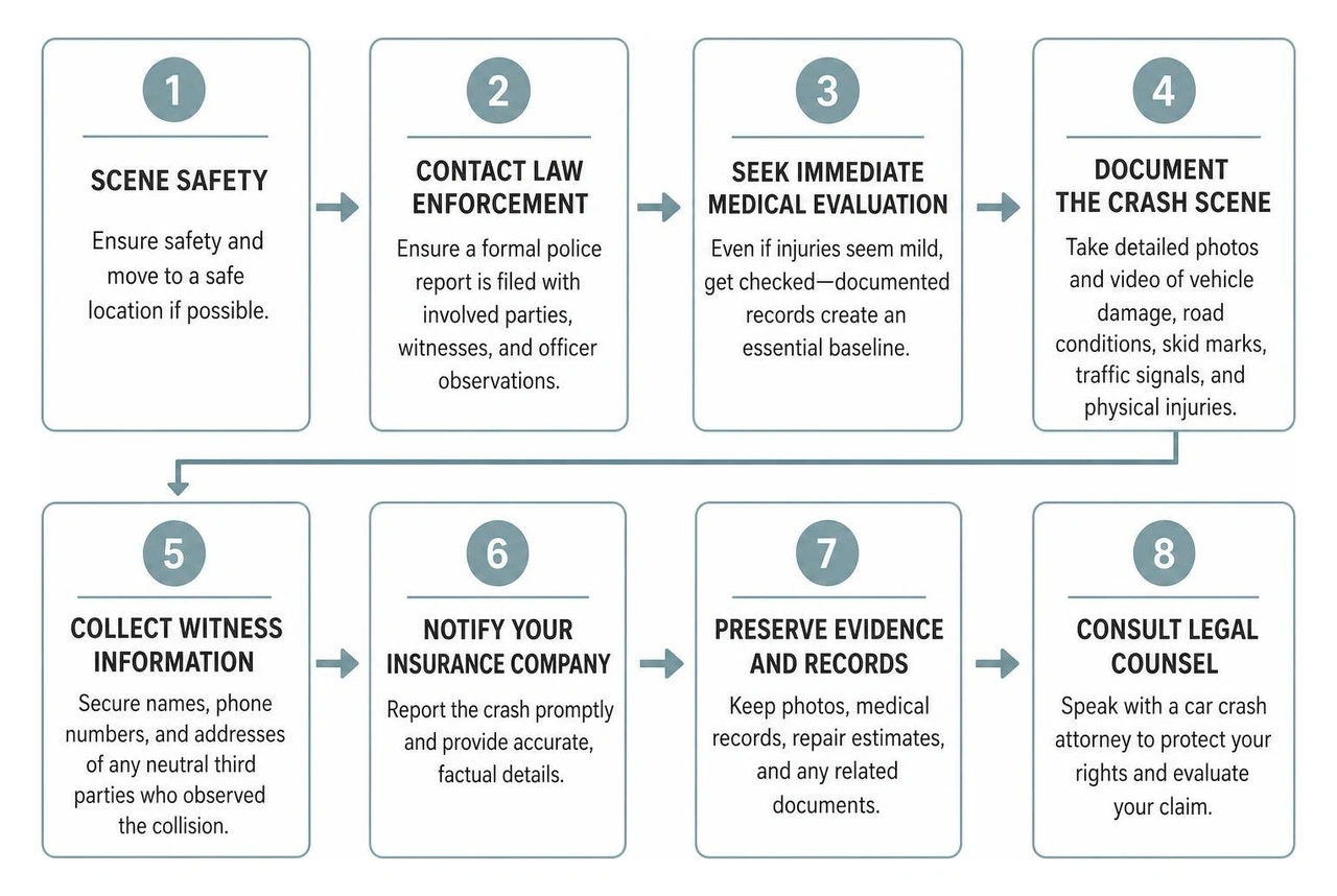 Step-by-step post-accident procedure from scene safety to legal counsel Step-by-step post-accident procedure from scene safety to legal counsel