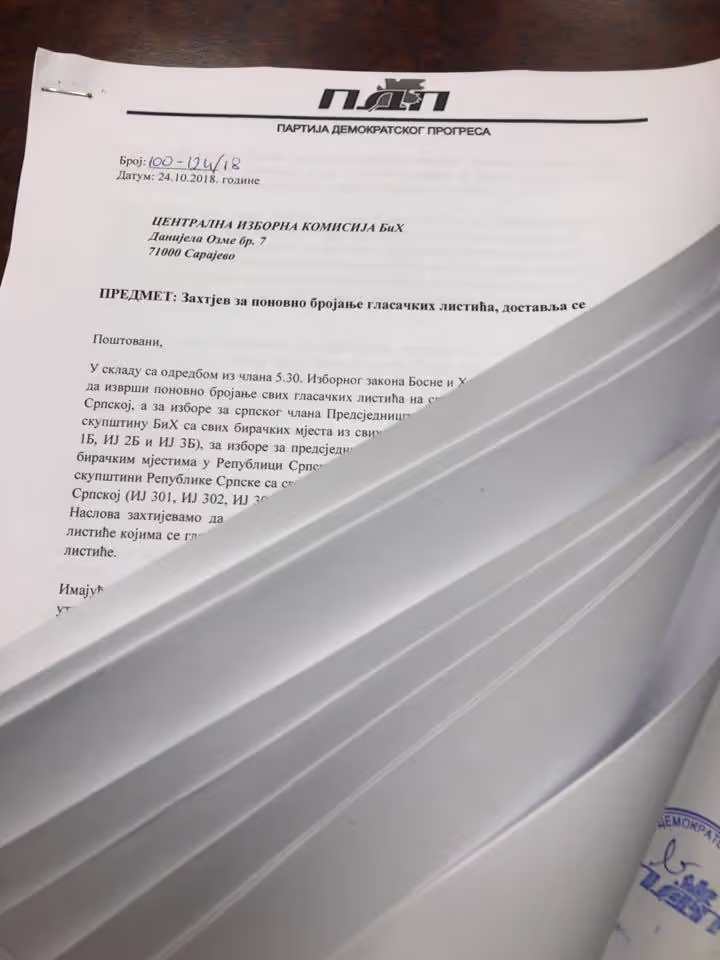 Бундало предао захтјев за поновно бројње гласачких листића