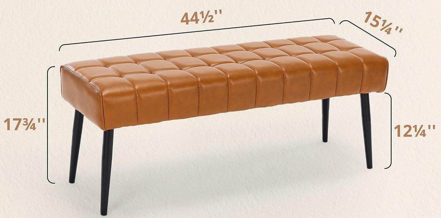 Lue Bona - Faux Leather Tufted Bench - Whiskey Brown