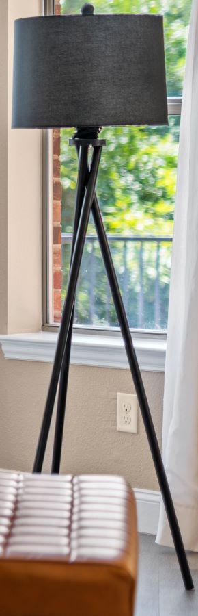 Metal Tripod Floor Lamp with dark gray shade - Black