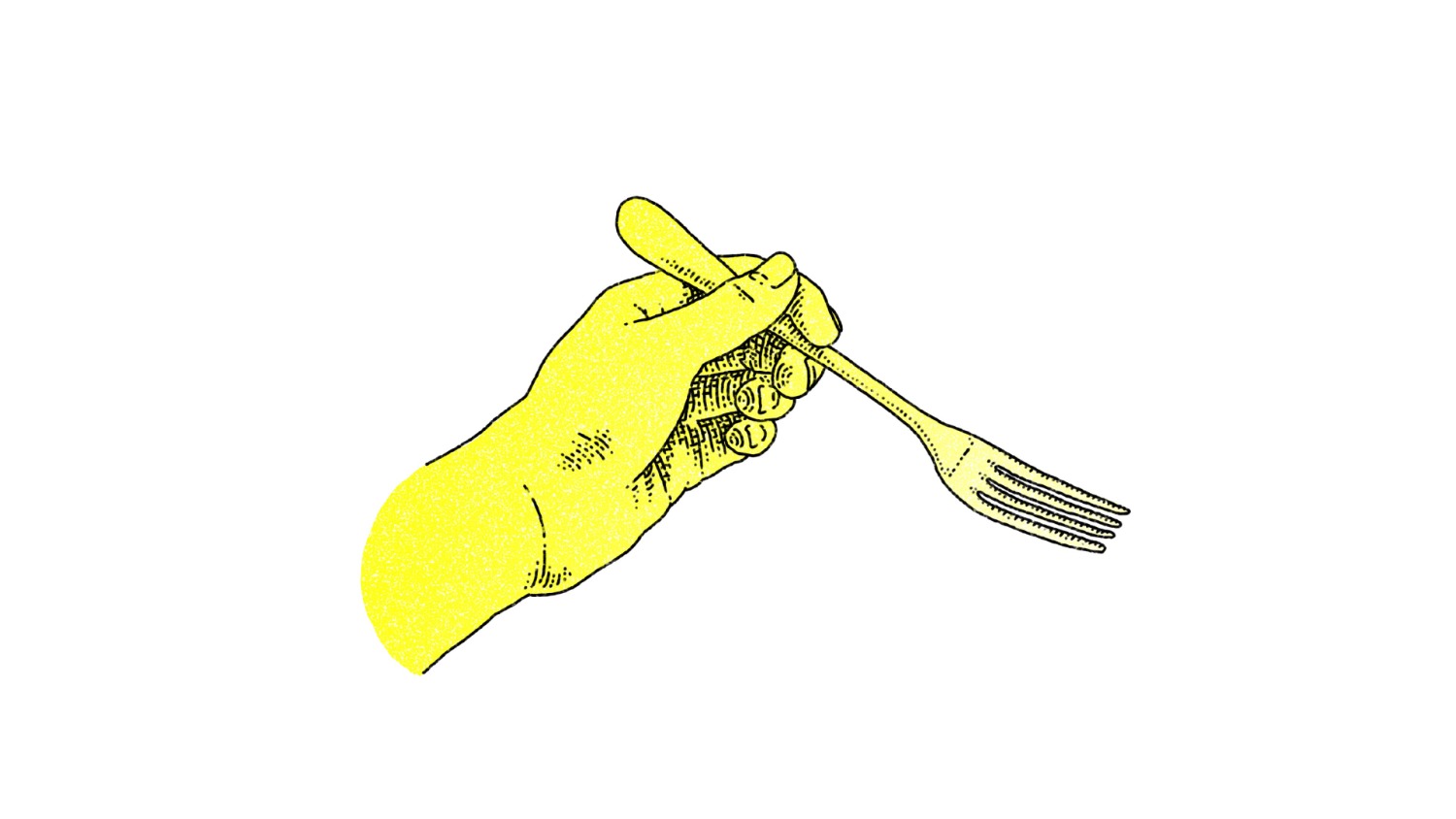 an illustration of a hand with a fork in yellow