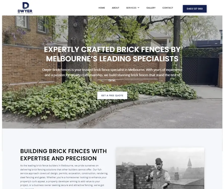 Screenshot of the Dwyer Brick Fences website homepage