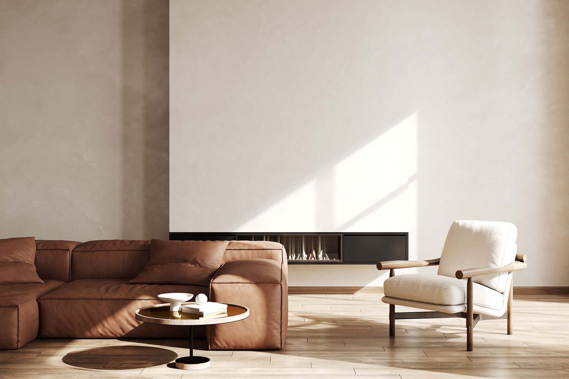 Interior with a wall-mounted fireplace, elegant furniture, and classic hardwood flooring that enhances the space with a luxurious style.