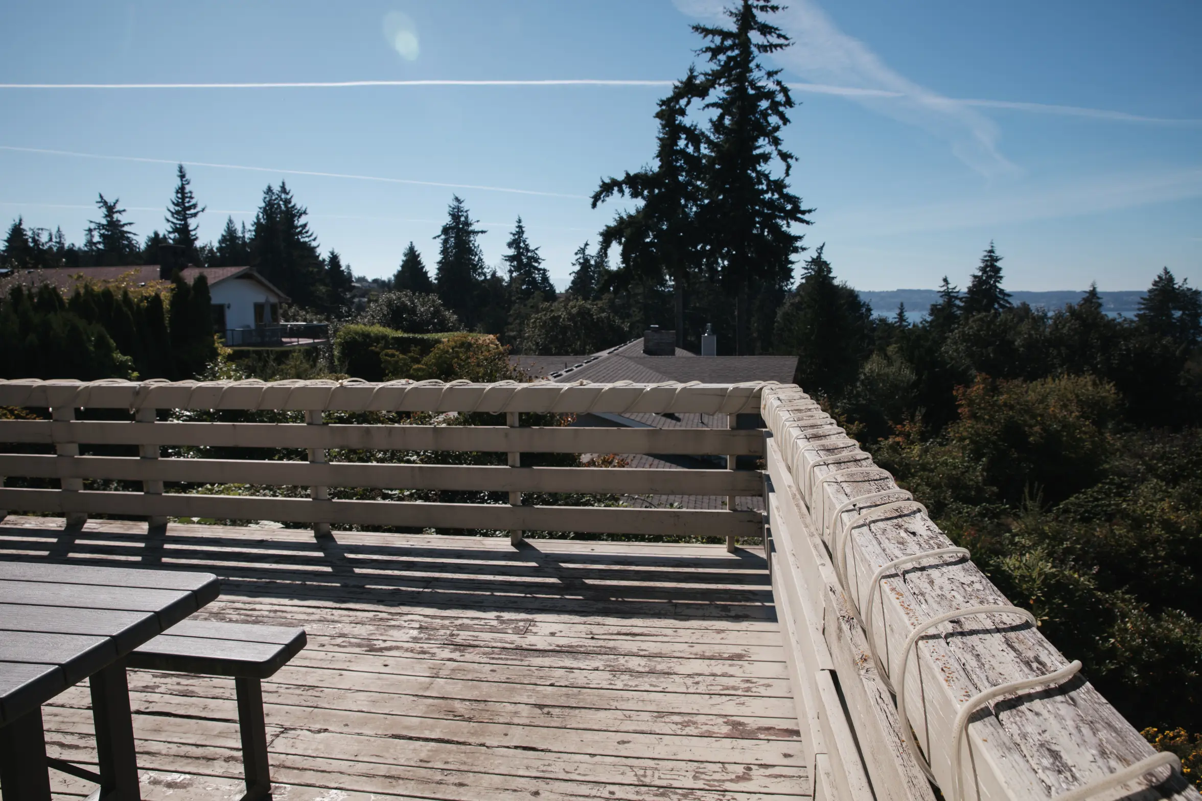 Unsafe, outdated wooden deck ready for a full replacement.