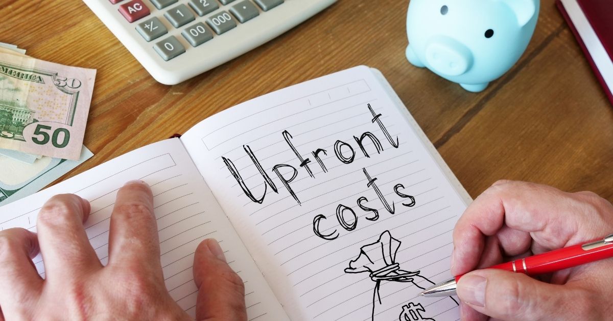 Upfront costs is shown on the business photo using the text