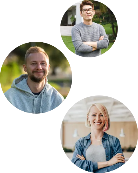 Three people smiling