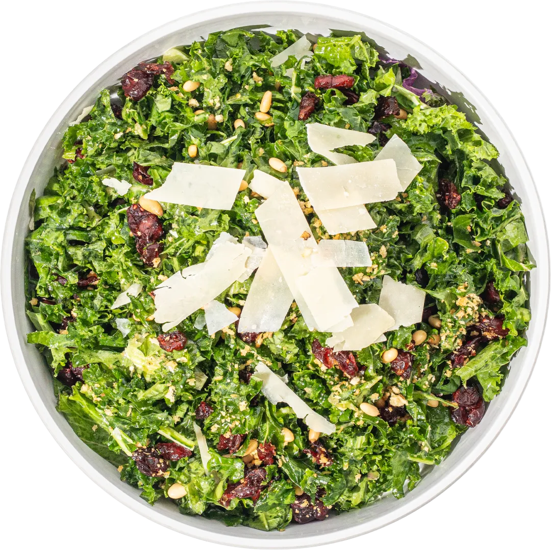 Kale Crunch salad: kale, shaved Parmesan, toasted breadcrumb, dried cranberry, toasted pine nut and lemon vinaigrette